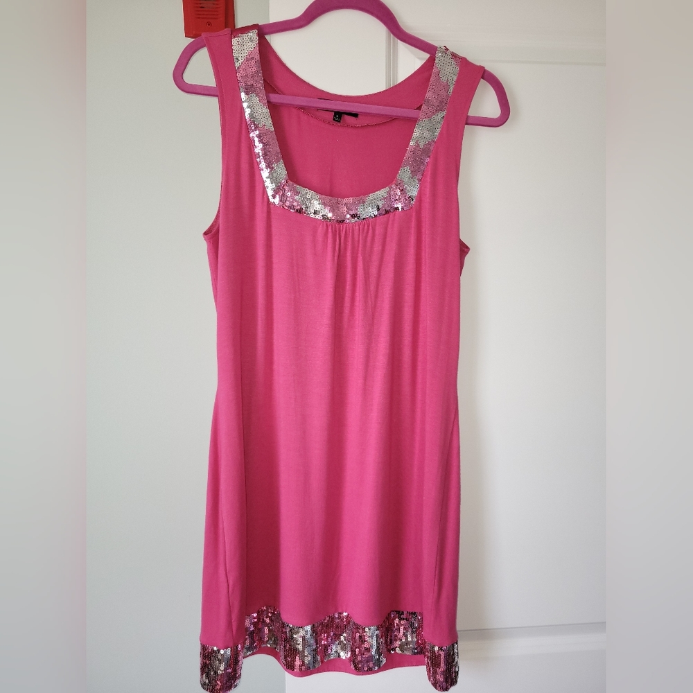 Vintage 2008 Express Pink Mini Dress with Pink and Silver Sequins.